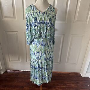 Chicos Ikat Print Womens Sundress  Sz 0 US 4-6 Asymmetrical Overlay Stretch Blue